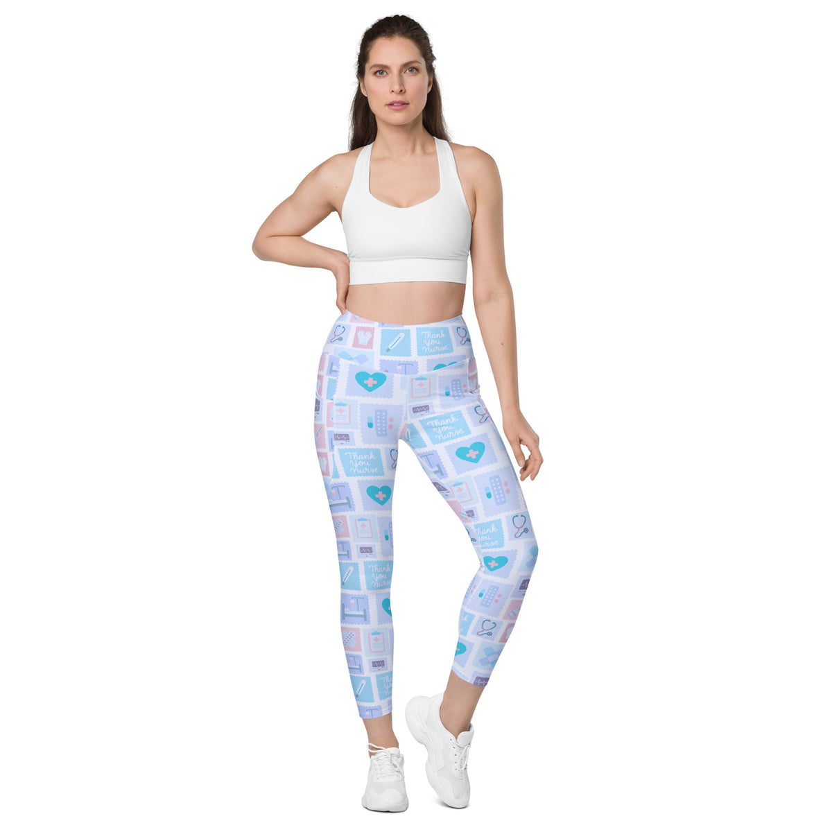 Women’s Blue Nurse Icon Yoga Leggings With Pockets – High-Waisted, Soft Compression Active Pants