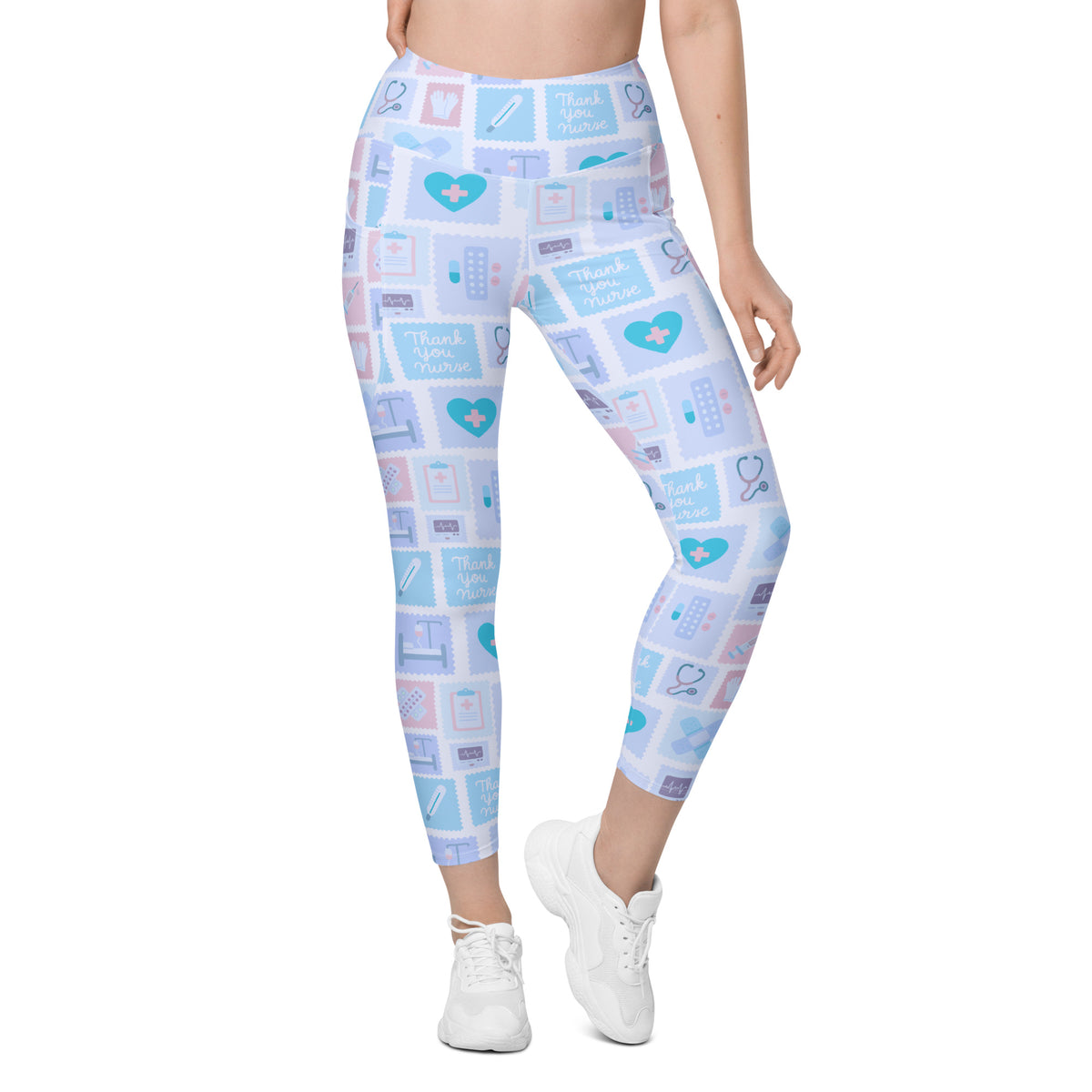 Women’s Blue Nurse Icon Yoga Leggings With Pockets – High-Waisted, Soft Compression Active Pants