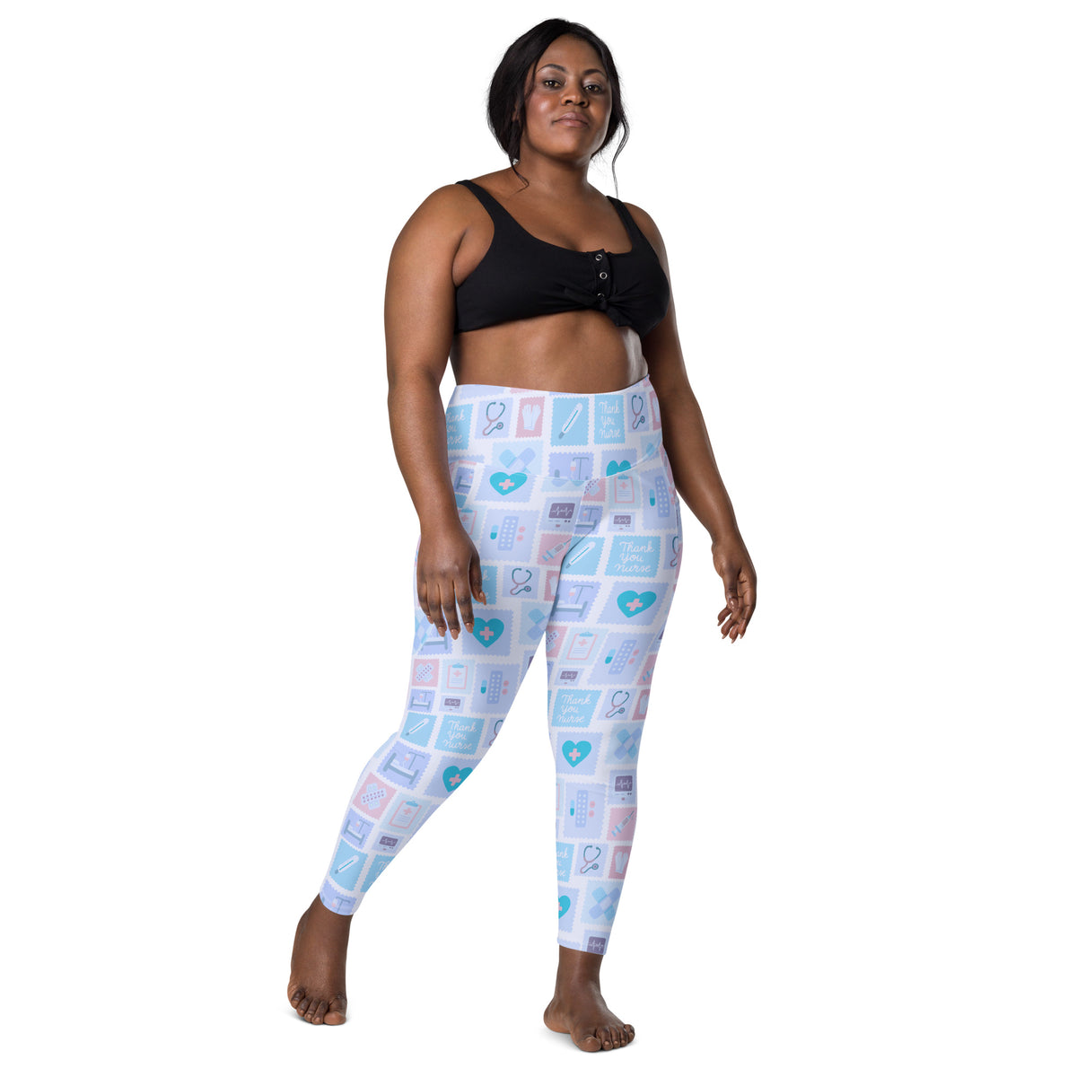Women’s Blue Nurse Icon Yoga Leggings With Pockets – High-Waisted, Soft Compression Active Pants