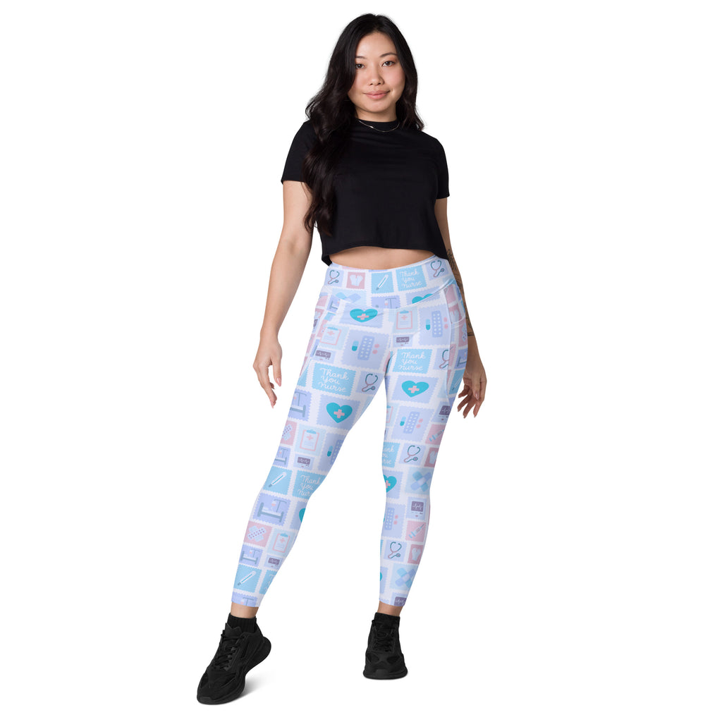 Women’s Blue Nurse Icon Yoga Leggings With Pockets – High-Waisted, Soft Compression Active Pants