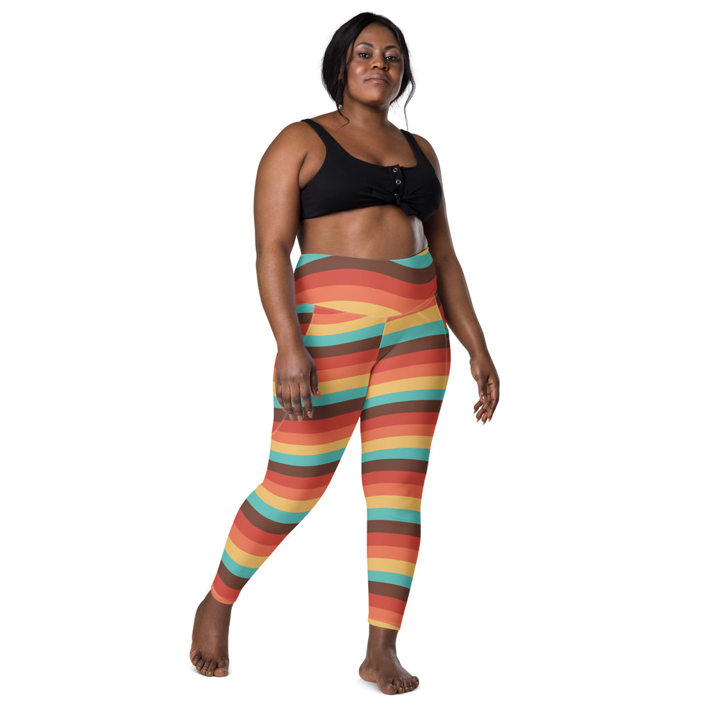 Women’s Retro Rainbow Stripe Yoga Leggings With Pockets – High-Waisted, Soft Compression Active Pants