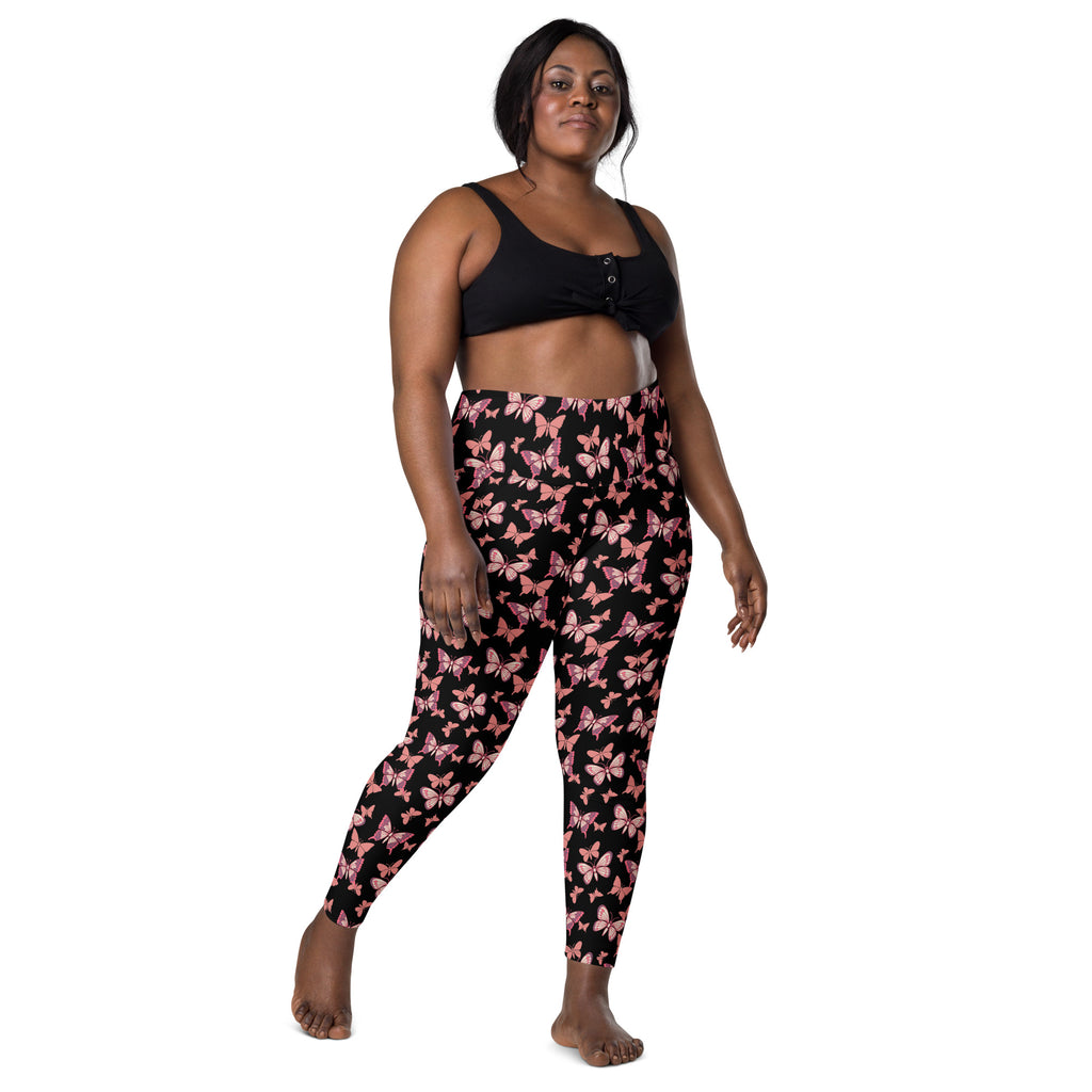 Women’s Vibrant Pink Butterfly Yoga Leggings With Pockets – High-Waisted, Soft Compression Active Pants