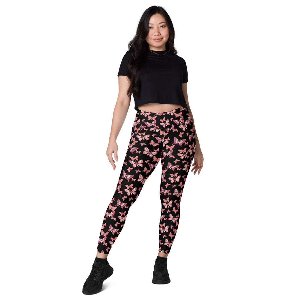 Women’s Vibrant Pink Butterfly Yoga Leggings With Pockets – High-Waisted, Soft Compression Active Pants