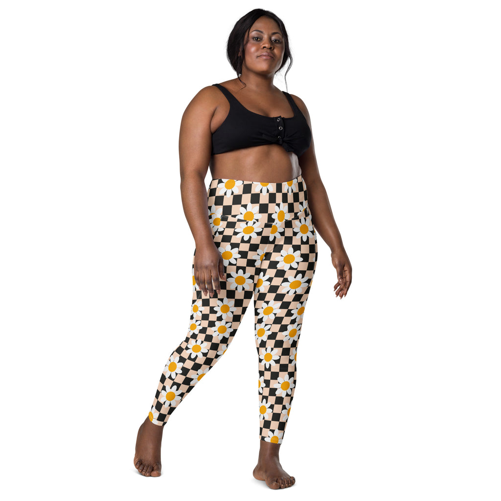 Women’s Daisy Checkered Yoga Leggings With Pockets – High-Waisted, Soft Compression Active Pants