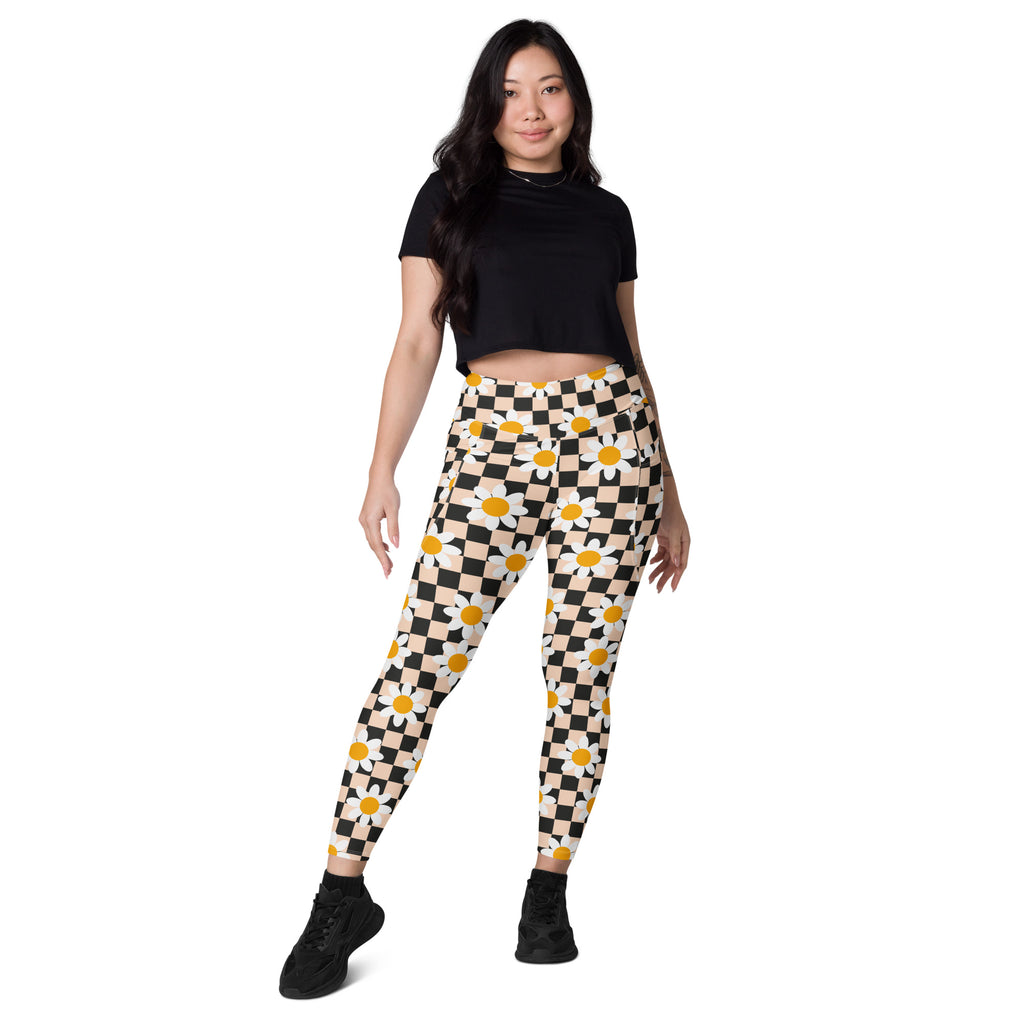 Women’s Daisy Checkered Yoga Leggings With Pockets – High-Waisted, Soft Compression Active Pants