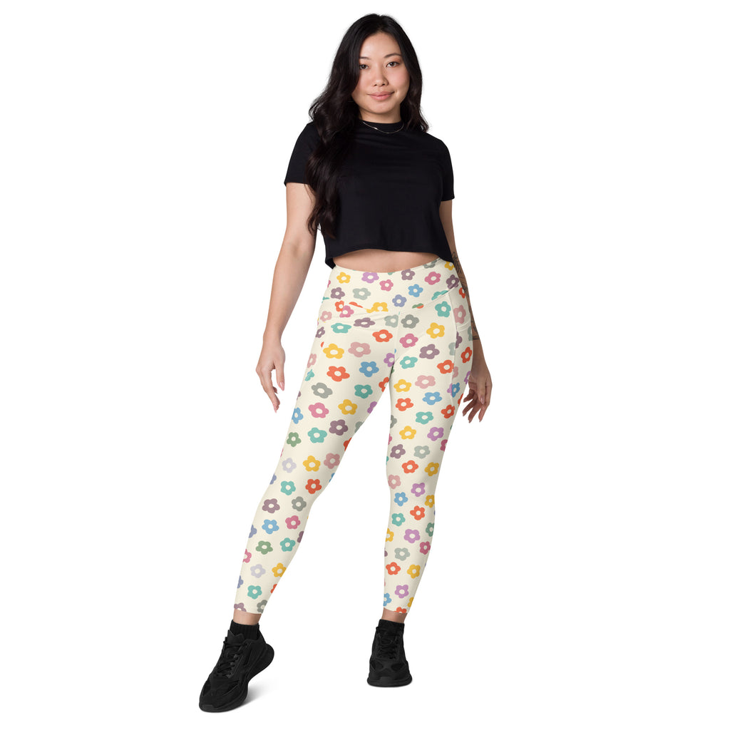Women’s Colorful Retro Floral Yoga Leggings With Pockets – High-Waisted, Soft Compression Active Pants