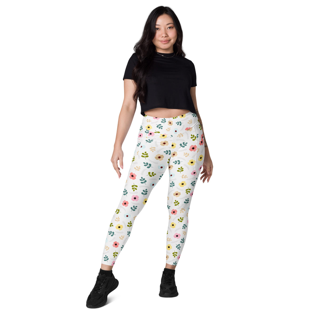 Women’s Wildflower Yoga Leggings With Pockets – High-Waisted, Soft Compression Active Pants