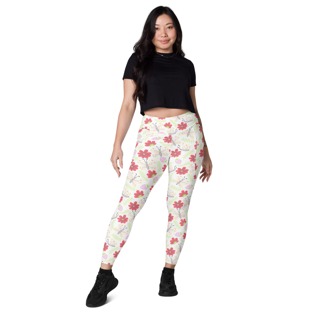 Women’s Butterfly & Floral Yoga Leggings With Pockets – High-Waisted, Soft Compression Active Pants