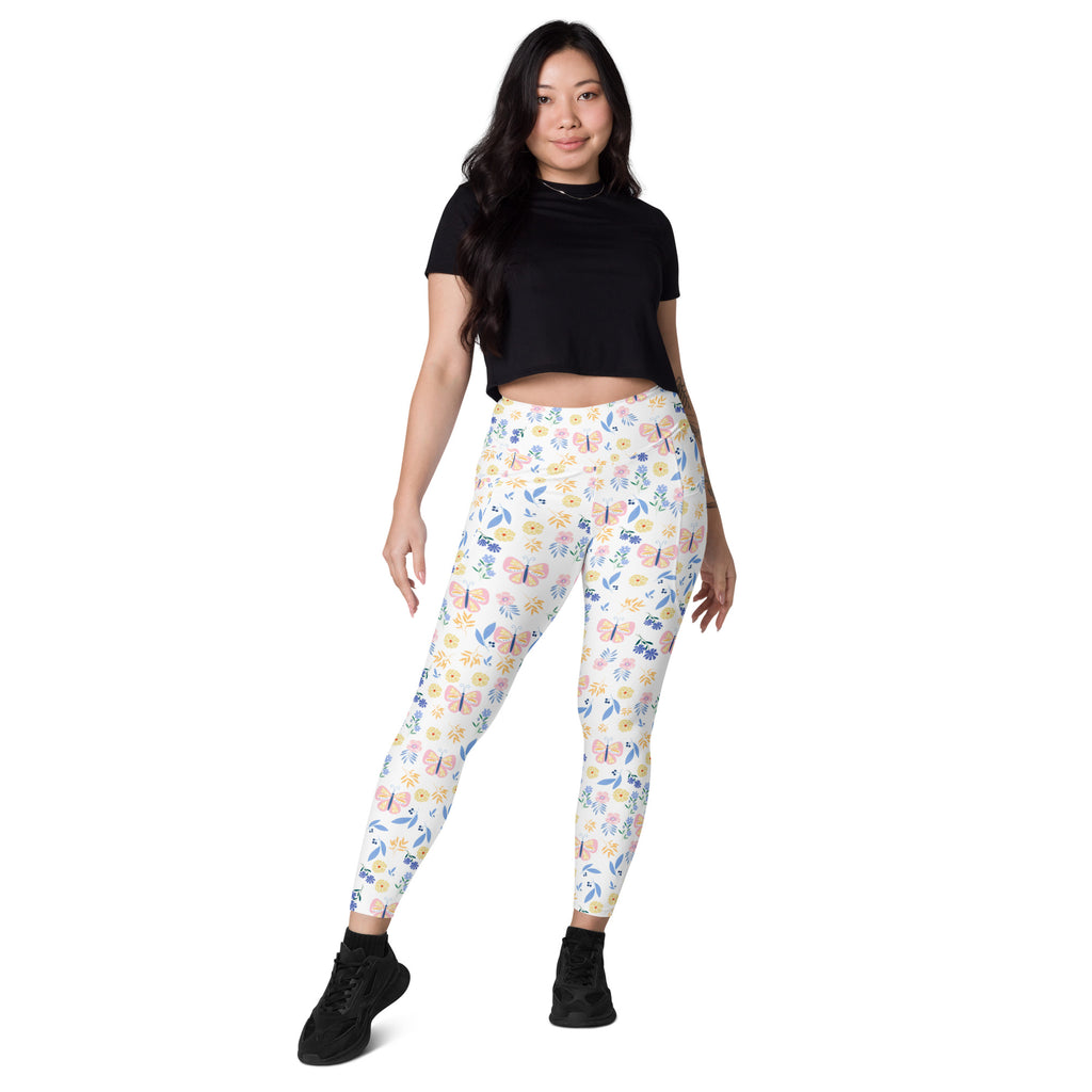 Women’s Butterfly Floral Yoga Leggings With Pockets – High-Waisted, Soft Compression Active Pants