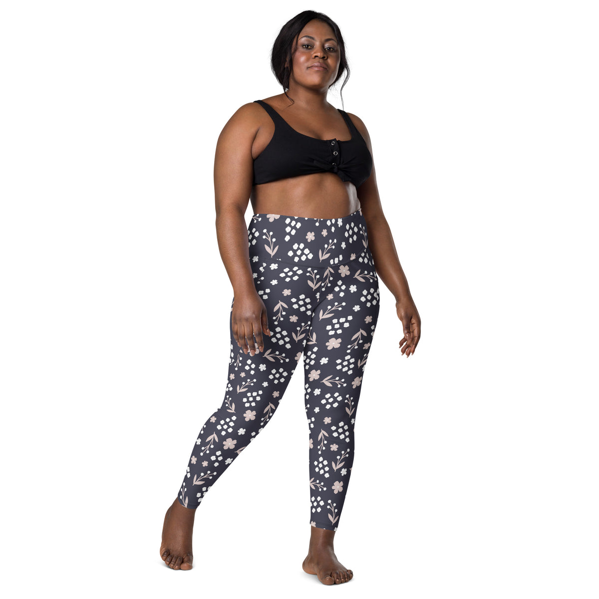 Women’s Dark Floral Yoga Leggings With Pockets – High-Waisted, Soft Compression Active Pants