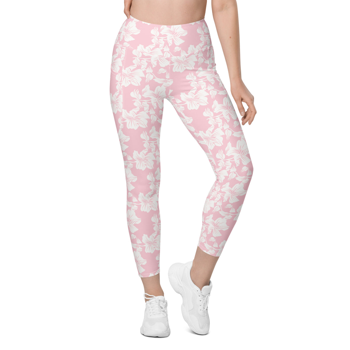 Women’s Pink Lily Yoga Leggings With Pockets – High-Waisted, Soft Compression Active Pants