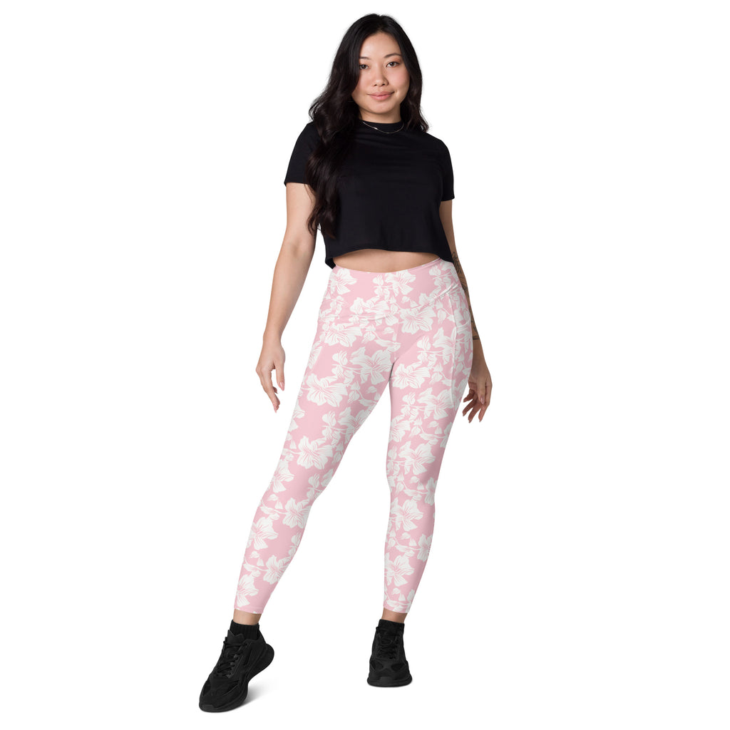 Women’s Pink Lily Yoga Leggings With Pockets – High-Waisted, Soft Compression Active Pants