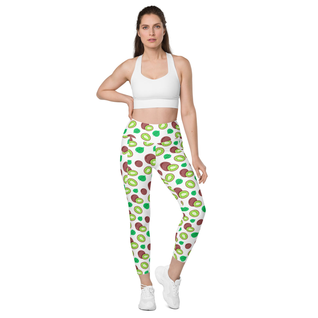 Women’s Kiwi Fruit Yoga Leggings With Pockets – High-Waisted, Soft Compression Active Pants