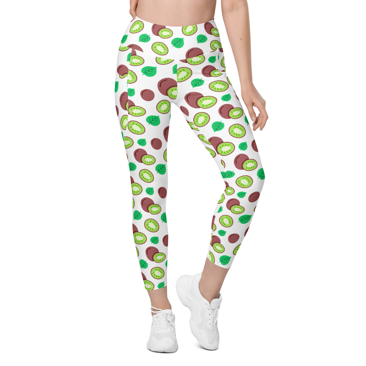 Women’s Kiwi Fruit Yoga Leggings With Pockets – High-Waisted, Soft Compression Active Pants