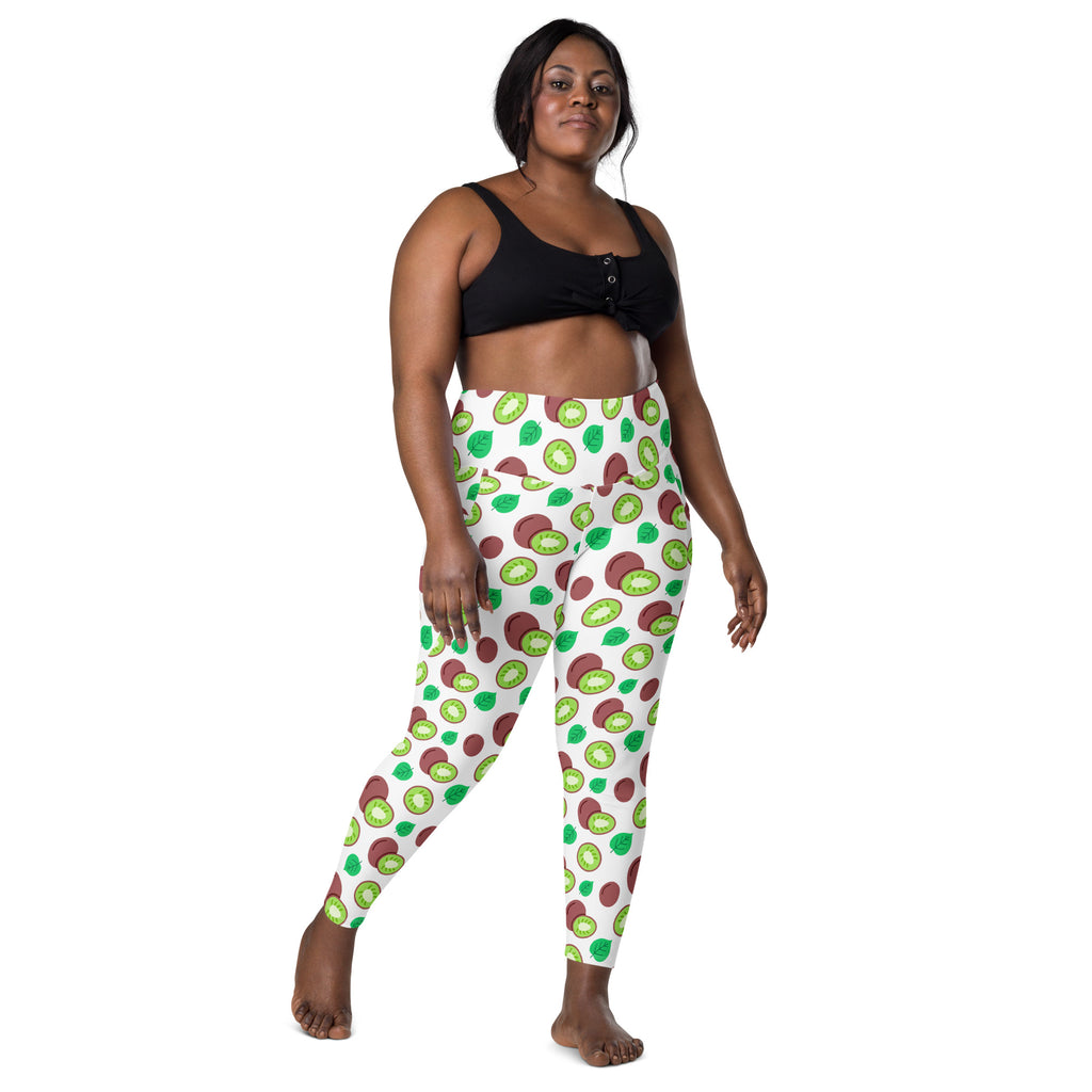 Women’s Kiwi Fruit Yoga Leggings With Pockets – High-Waisted, Soft Compression Active Pants