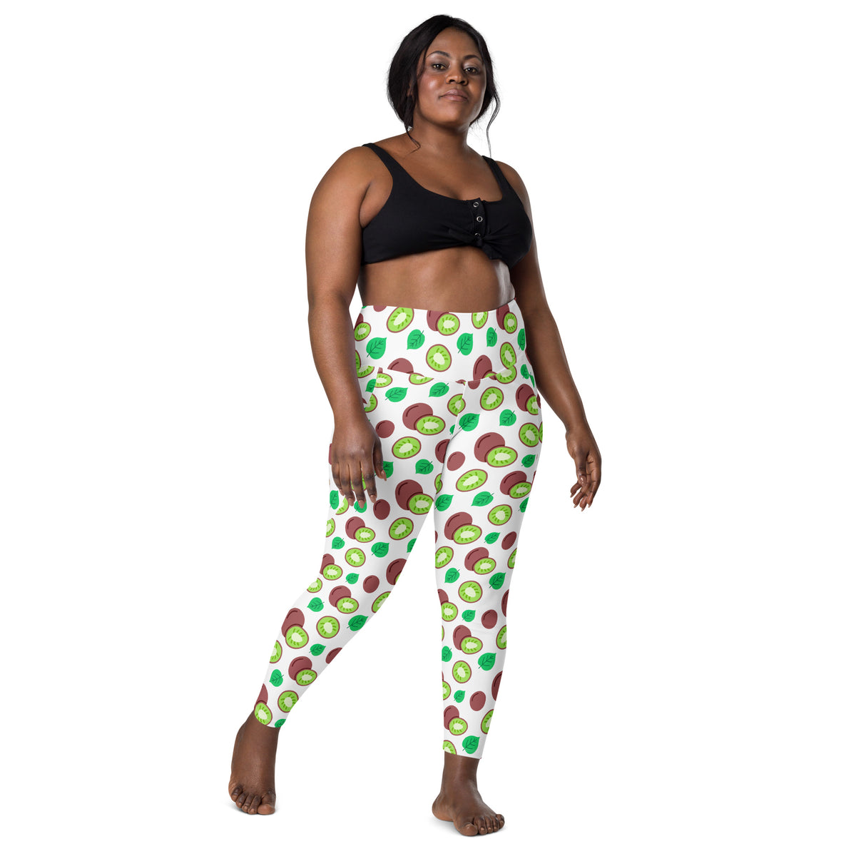 Women’s Kiwi Fruit Yoga Leggings With Pockets – High-Waisted, Soft Compression Active Pants