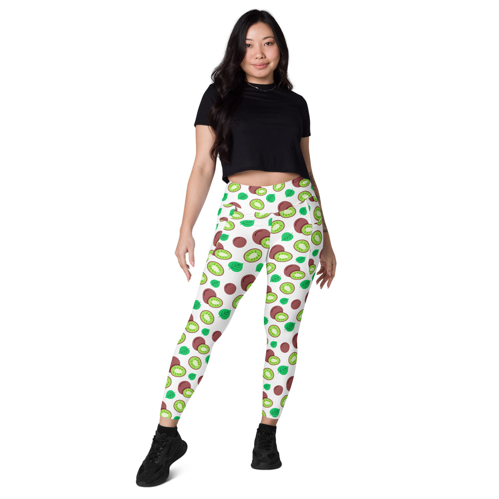 Women’s Kiwi Fruit Yoga Leggings With Pockets – High-Waisted, Soft Compression Active Pants
