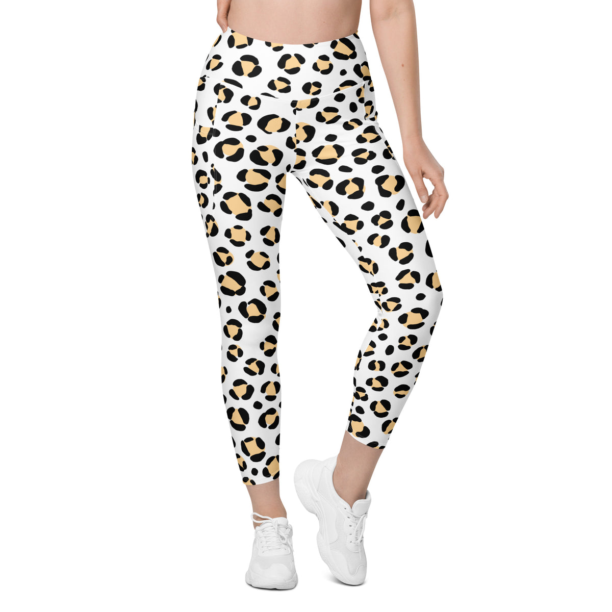 Women’s Yellow Leopard Print Yoga Leggings With Pockets – High-Waisted, Soft Compression Active Pants