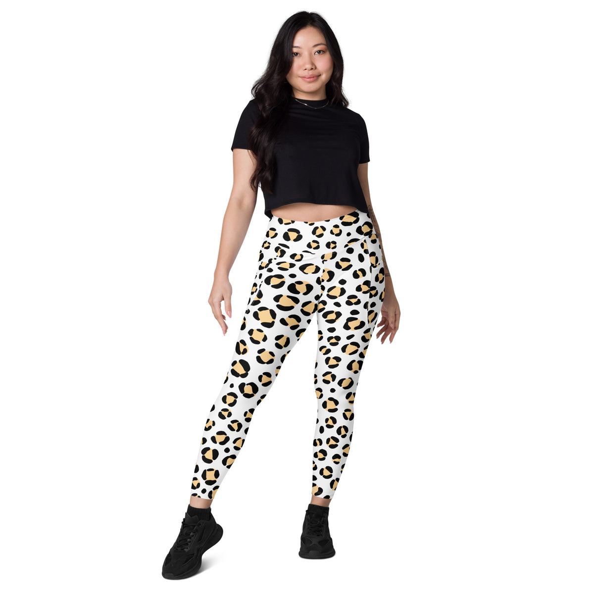 Women’s Yellow Leopard Print Yoga Leggings With Pockets – High-Waisted, Soft Compression Active Pants
