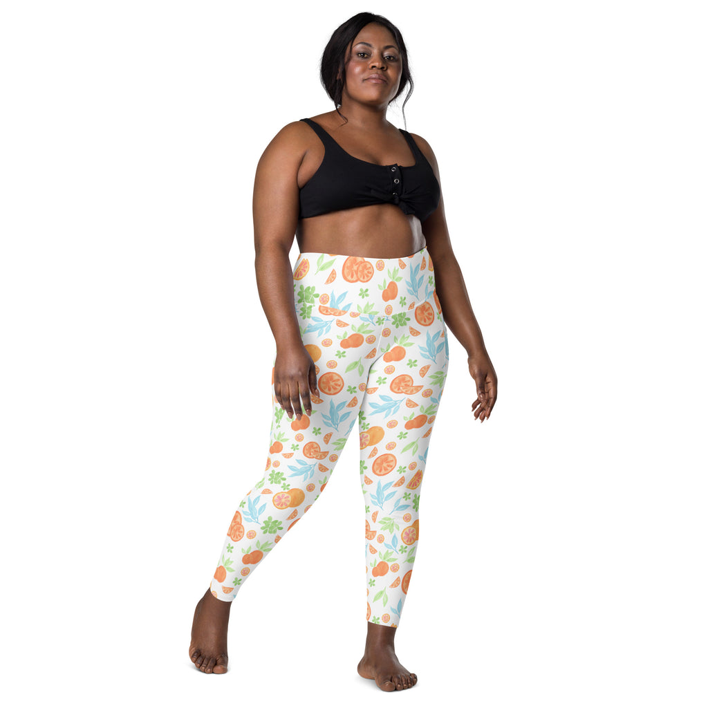 Women’s Watercolor Orange Citrus Yoga Leggings With Pockets – High-Waisted, Soft Compression Active Pants