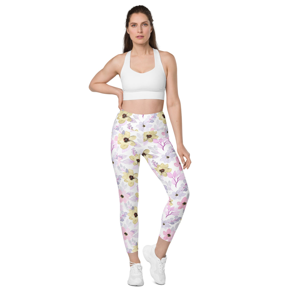 Women’s Colorful Watercolor Yoga Leggings With Pockets – High-Waisted, Soft Compression Active Pants