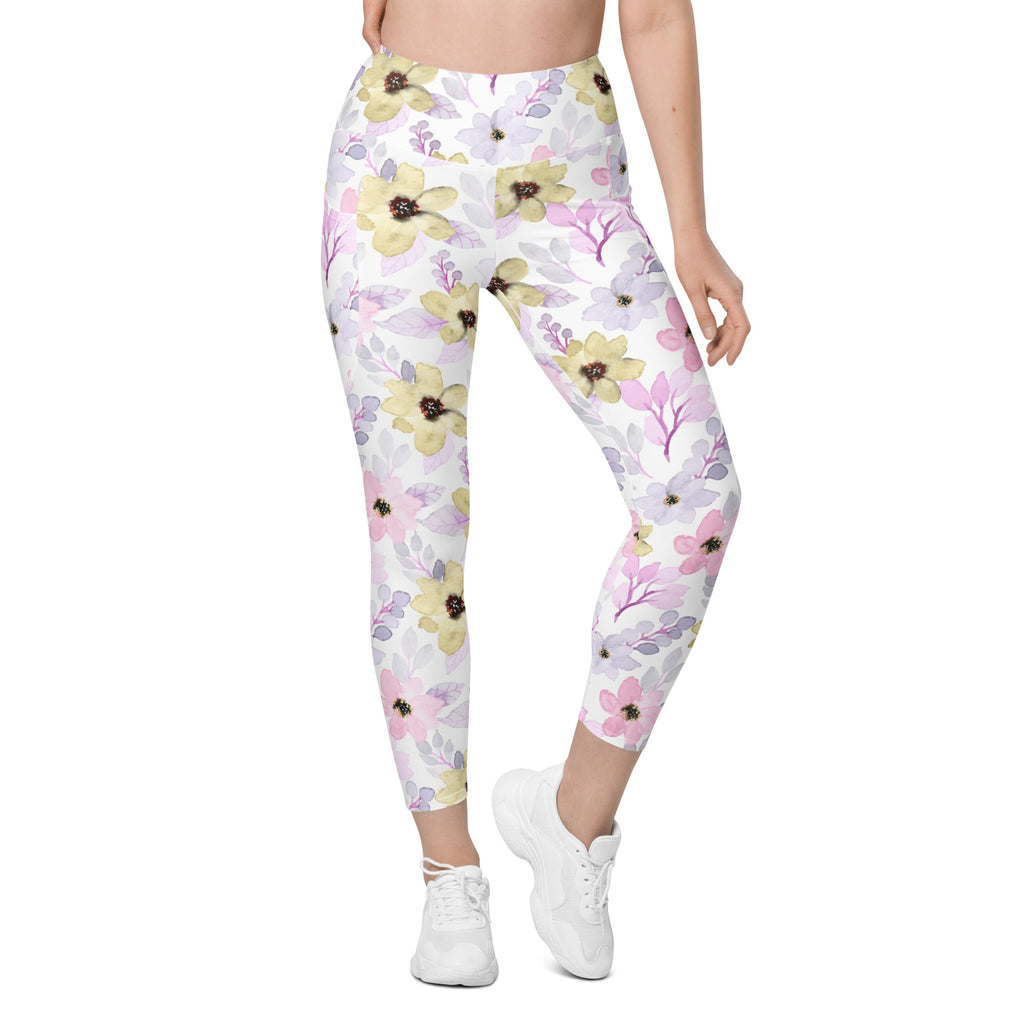 Women’s Colorful Watercolor Yoga Leggings With Pockets – High-Waisted, Soft Compression Active Pants