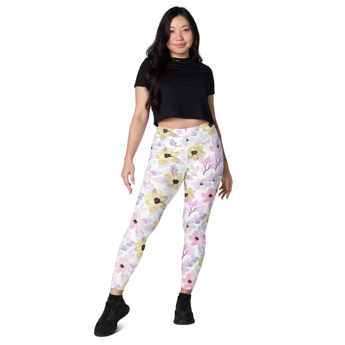 Women’s Colorful Watercolor Yoga Leggings With Pockets – High-Waisted, Soft Compression Active Pants