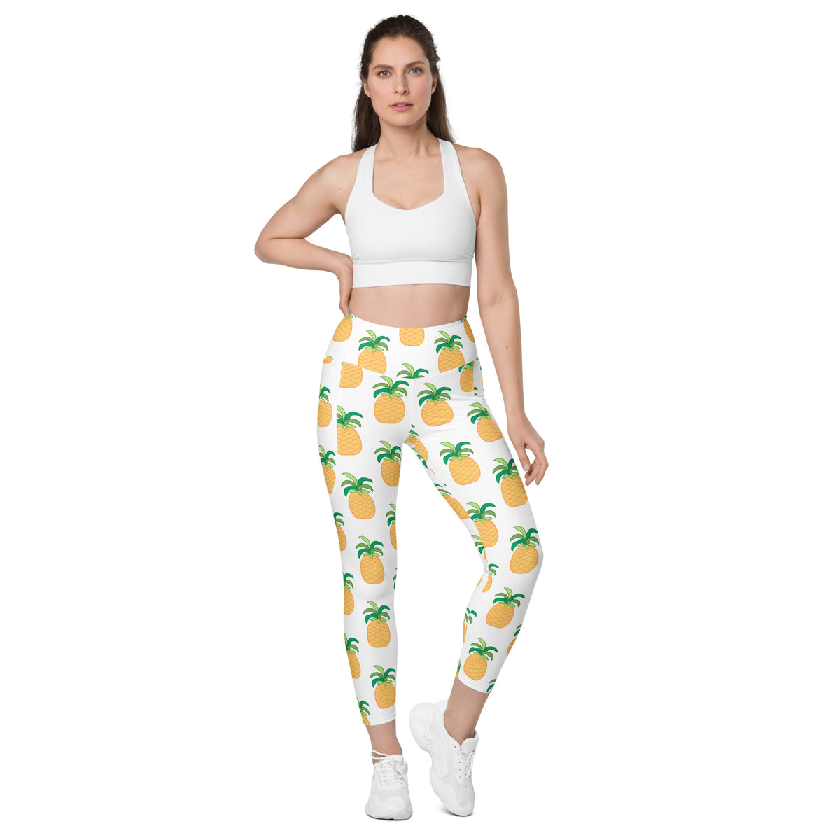 Women’s Pineapple Yoga Leggings With Pockets – High-Waisted, Soft Compression Active Pants