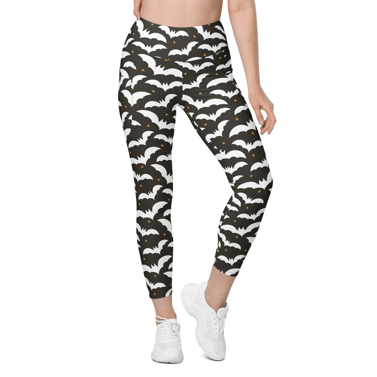 Women’s Dark Brown Halloween Bat Yoga Leggings With Pockets – High-Waisted, Soft Compression Active Pants