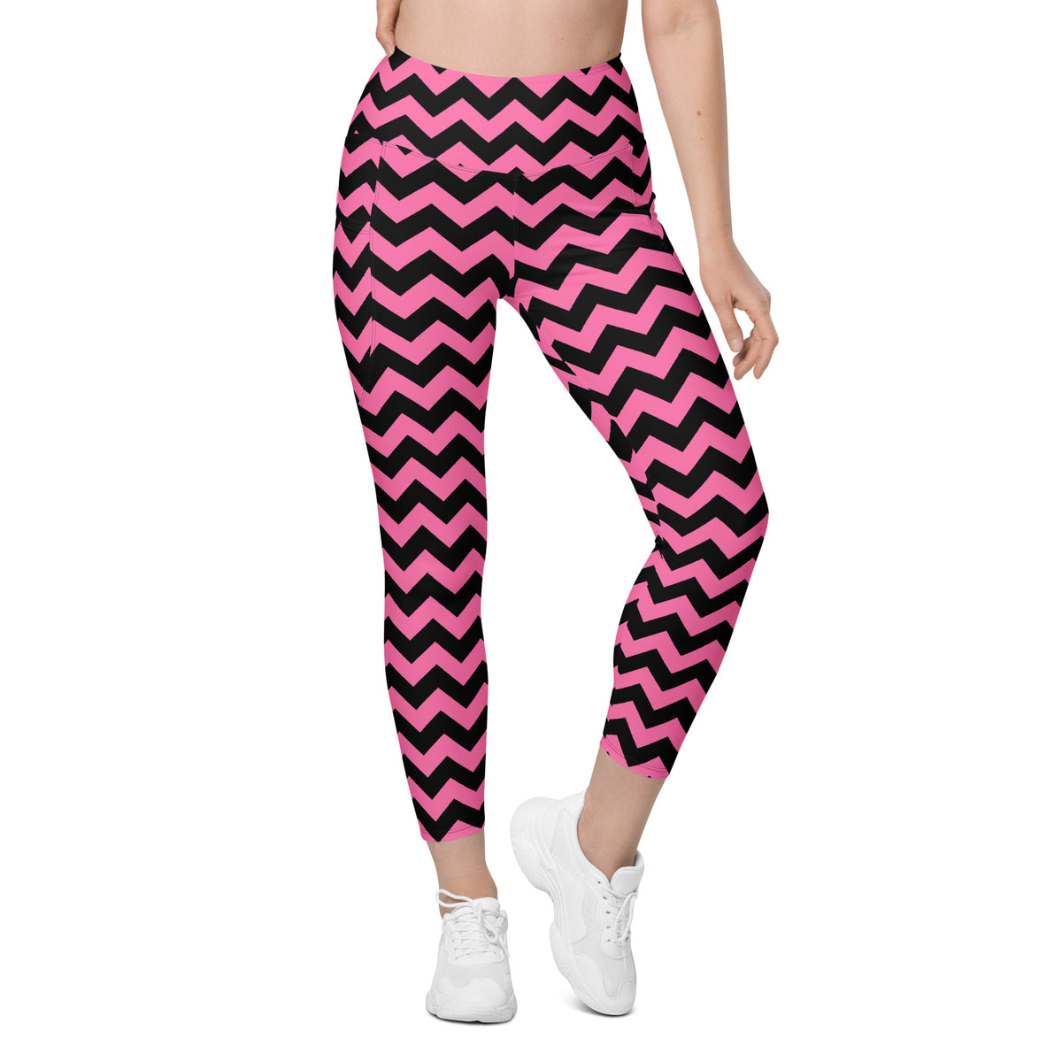 Women’s Pink Chevron Halloween Yoga Leggings With Pockets – High-Waisted, Soft Compression Active Pants