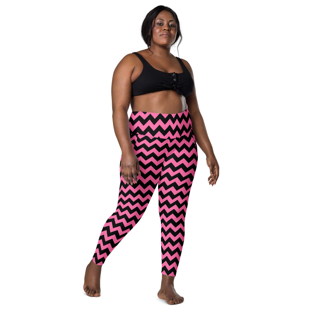 Women’s Pink Chevron Halloween Yoga Leggings With Pockets – High-Waisted, Soft Compression Active Pants