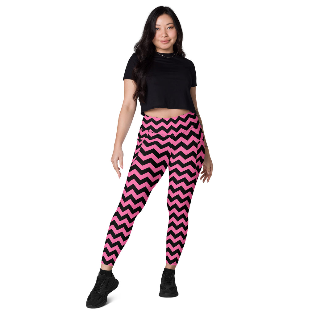 Women’s Pink Chevron Halloween Yoga Leggings With Pockets – High-Waisted, Soft Compression Active Pants