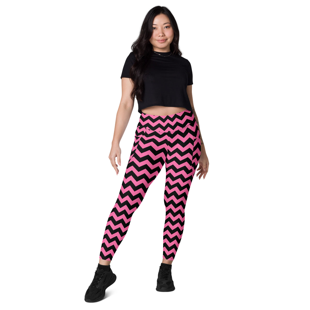 Women’s Pink Chevron Halloween Yoga Leggings With Pockets – High-Waisted, Soft Compression Active Pants