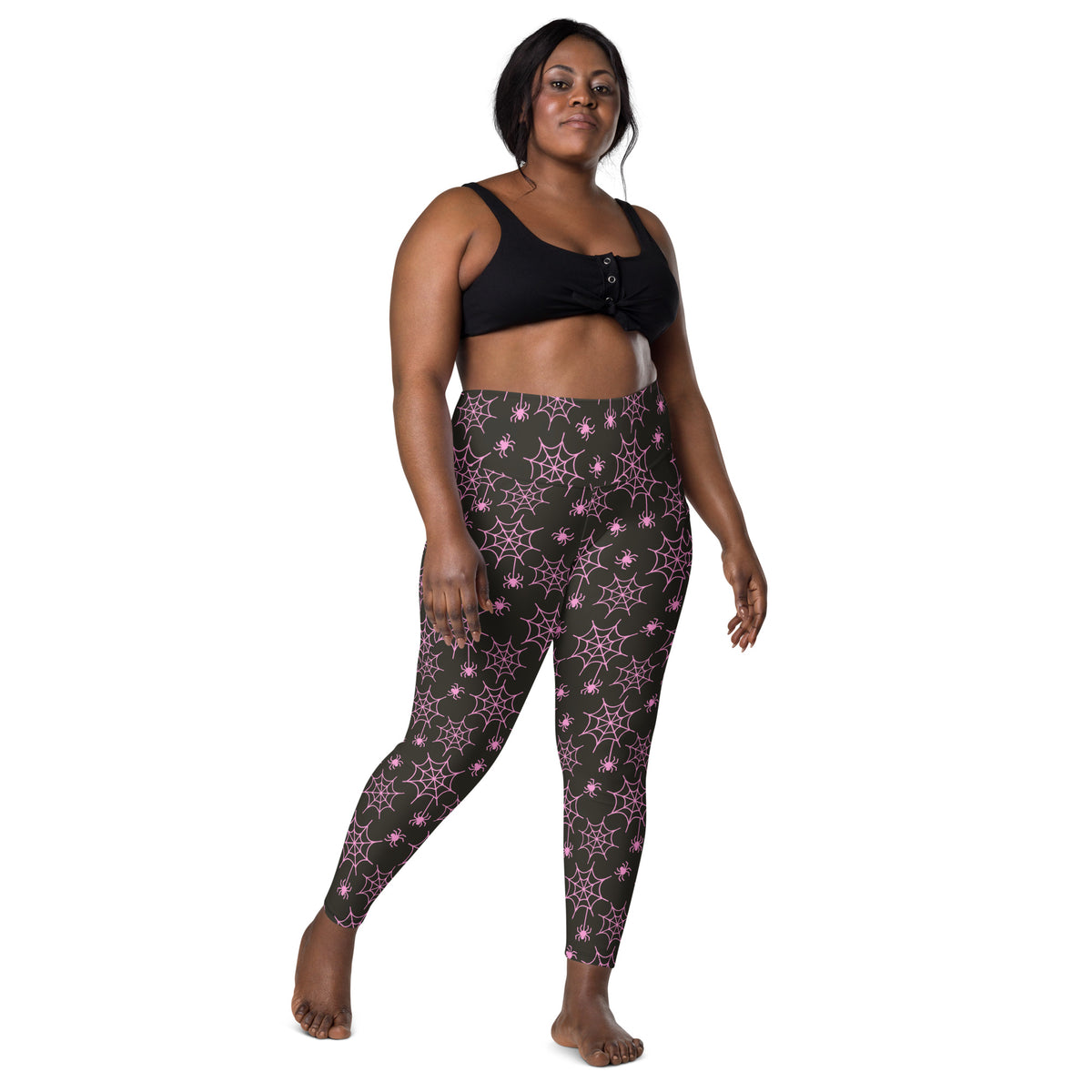 Women’s Pink Spider Web Halloween Yoga Leggings With Pockets – High-Waisted, Soft Compression Active Pants