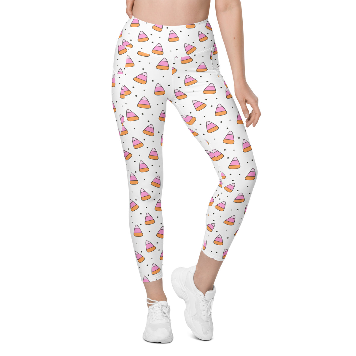 Women’s Pink Candy Corn Halloween Yoga Leggings With Pockets – High-Waisted, Soft Compression Active Pants