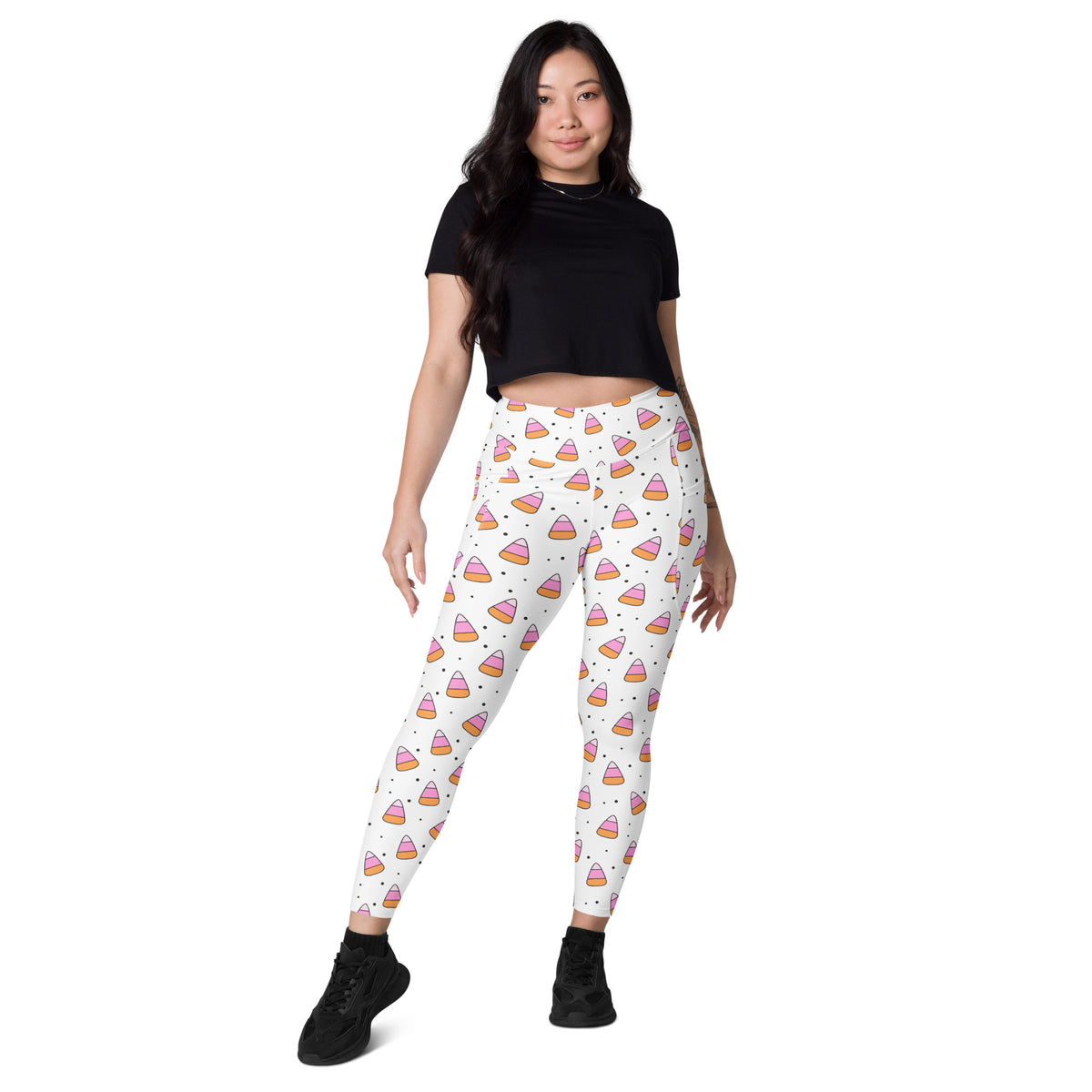 Women’s Pink Candy Corn Halloween Yoga Leggings With Pockets – High-Waisted, Soft Compression Active Pants