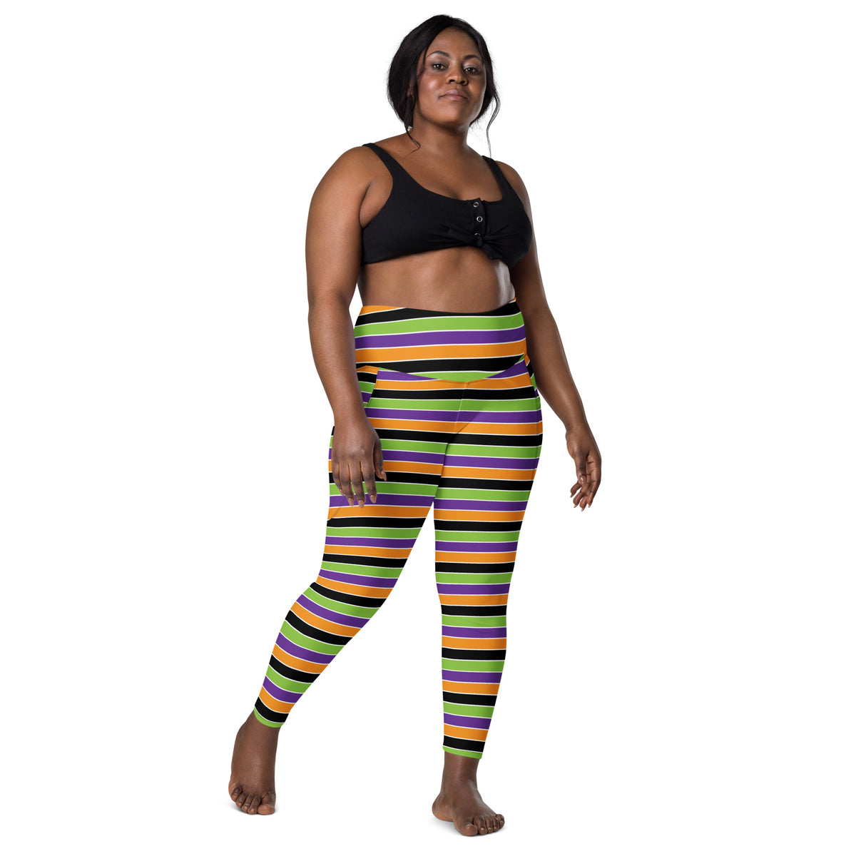 Women’s Colorful Halloween Striped Yoga Leggings With Pockets – High-Waisted, Soft Compression Active Pants