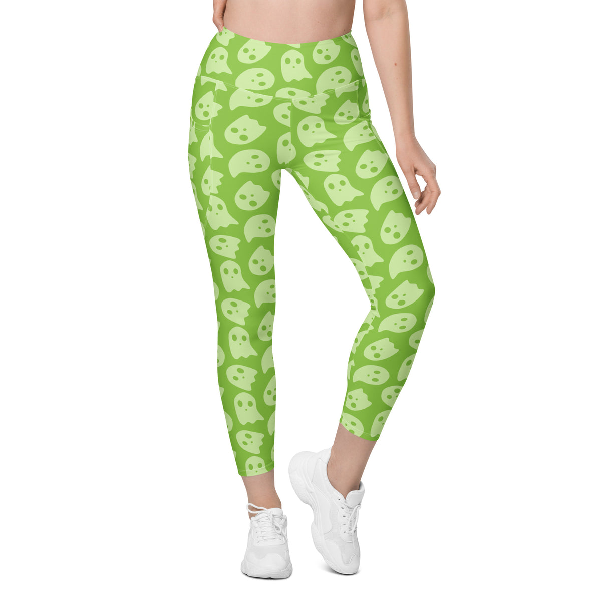 Women’s Green Ghost Halloween Yoga Leggings With Pockets – High-Waisted, Soft Compression Active Pants