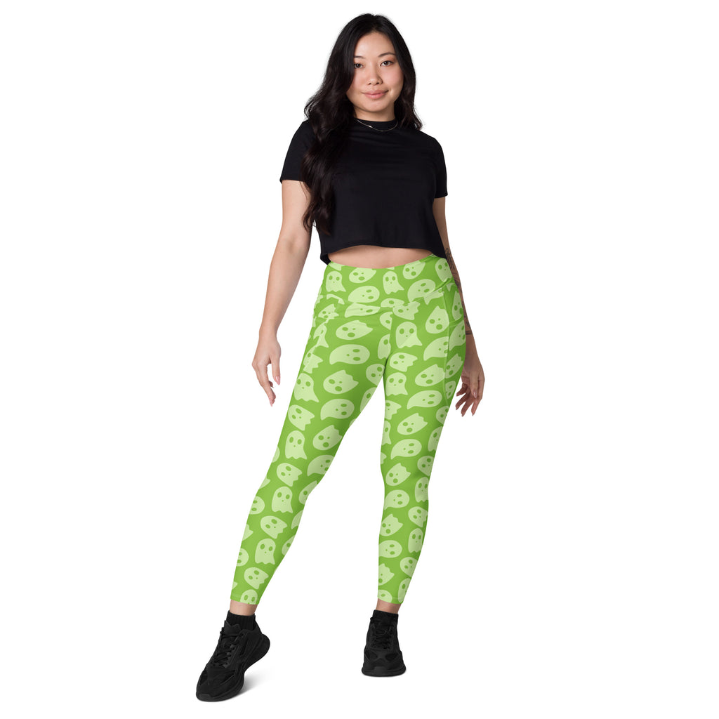 Women’s Green Ghost Halloween Yoga Leggings With Pockets – High-Waisted, Soft Compression Active Pants