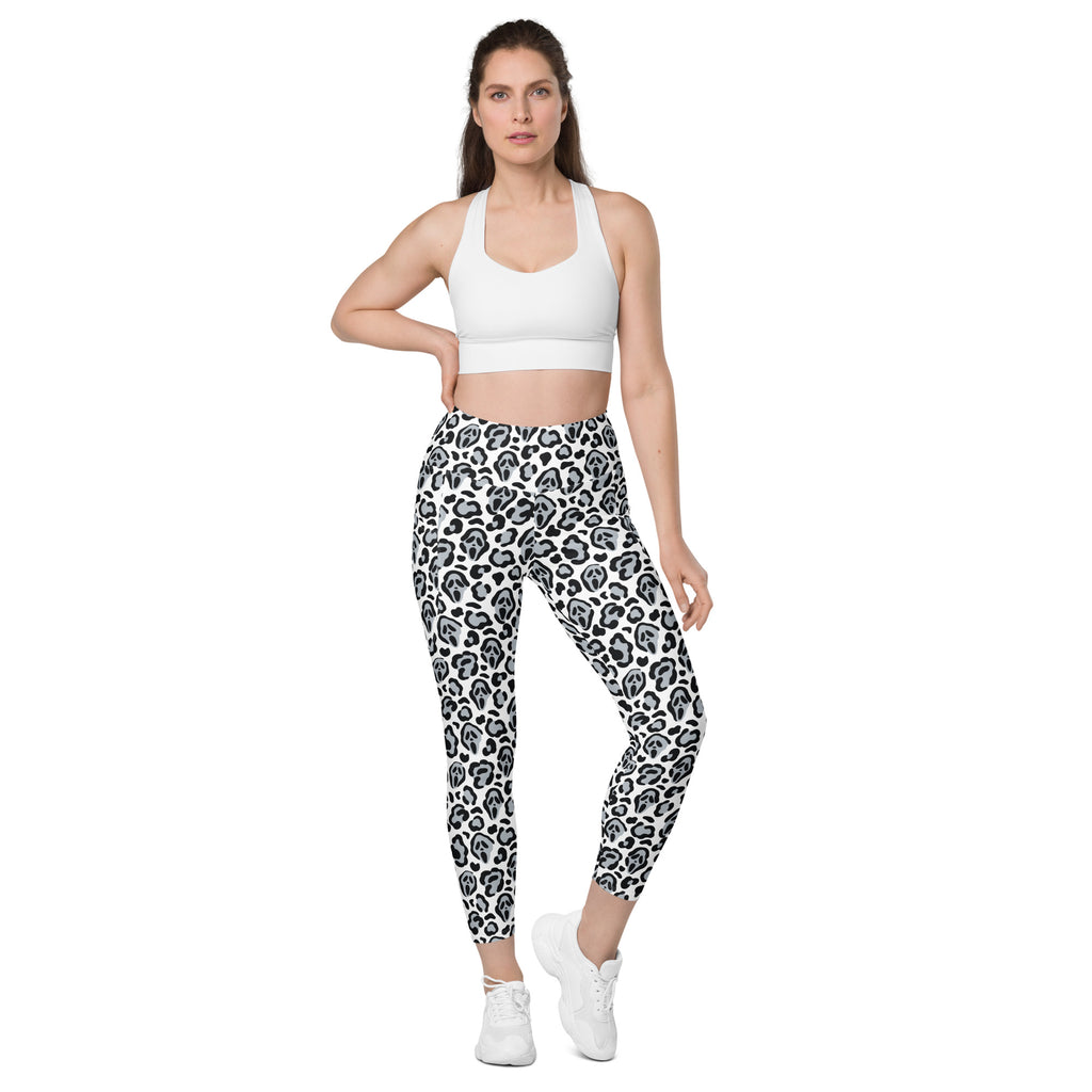 Women’s Ghost Face Leopard Yoga Leggings With Pockets – High-Waisted, Soft Compression Active Pants