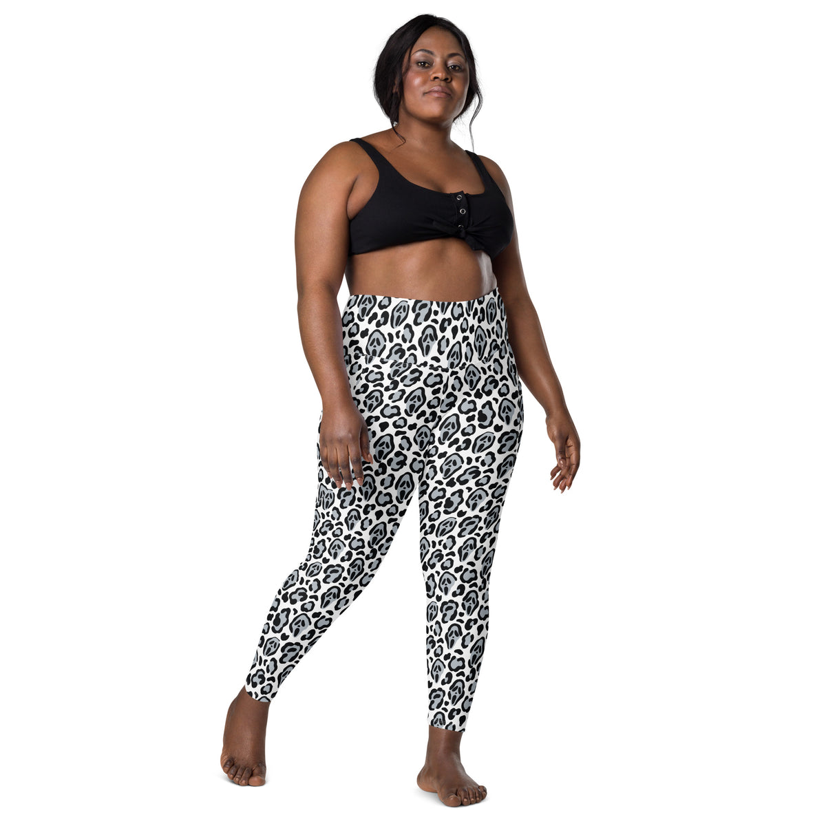 Women’s Ghost Face Leopard Yoga Leggings With Pockets – High-Waisted, Soft Compression Active Pants