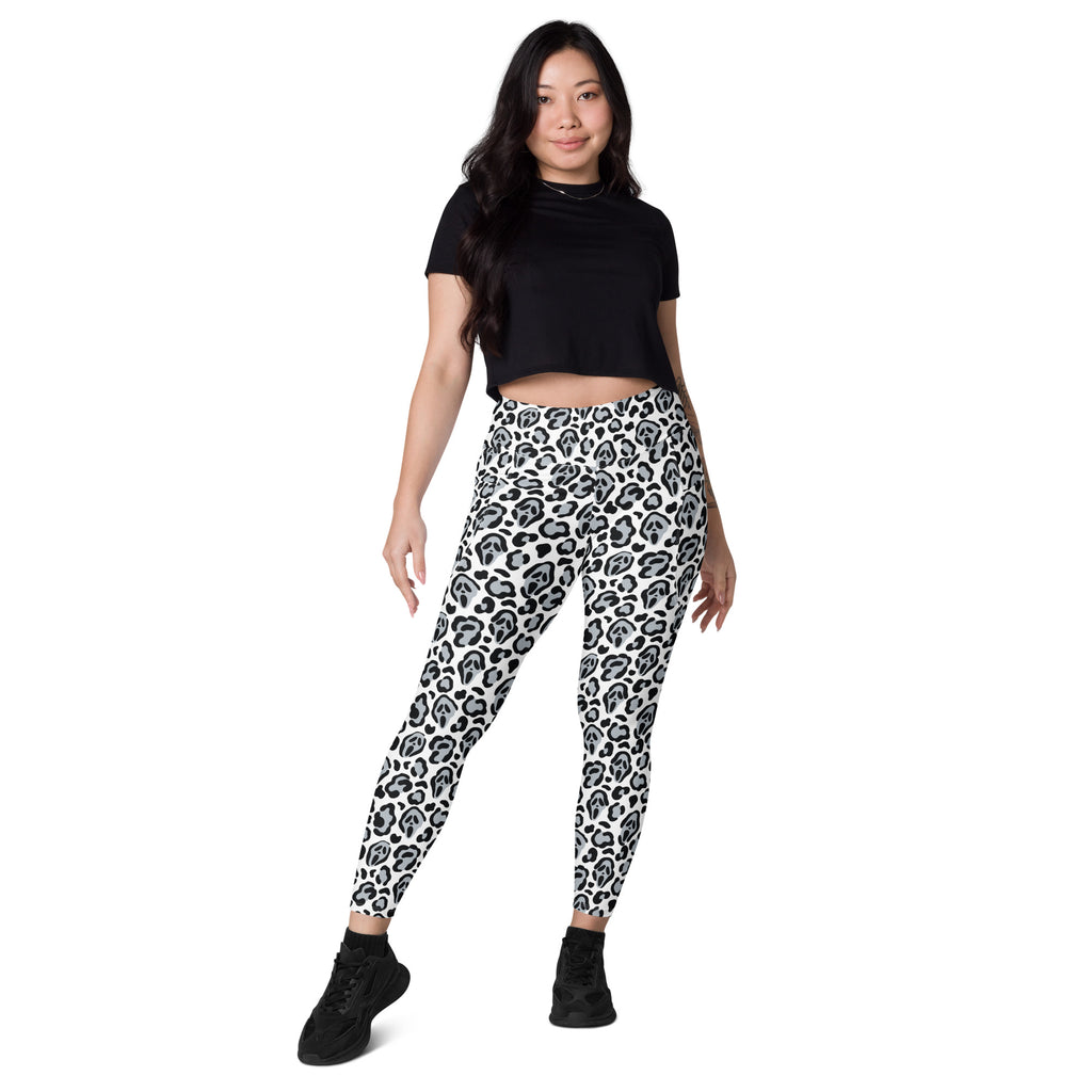 Women’s Ghost Face Leopard Yoga Leggings With Pockets – High-Waisted, Soft Compression Active Pants