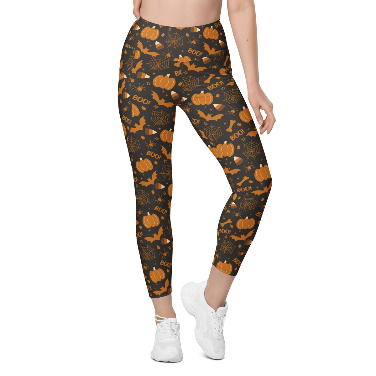 Women’s Halloween Pumpkin Yoga Leggings With Pockets – High-Waisted, Soft Compression Active Pants