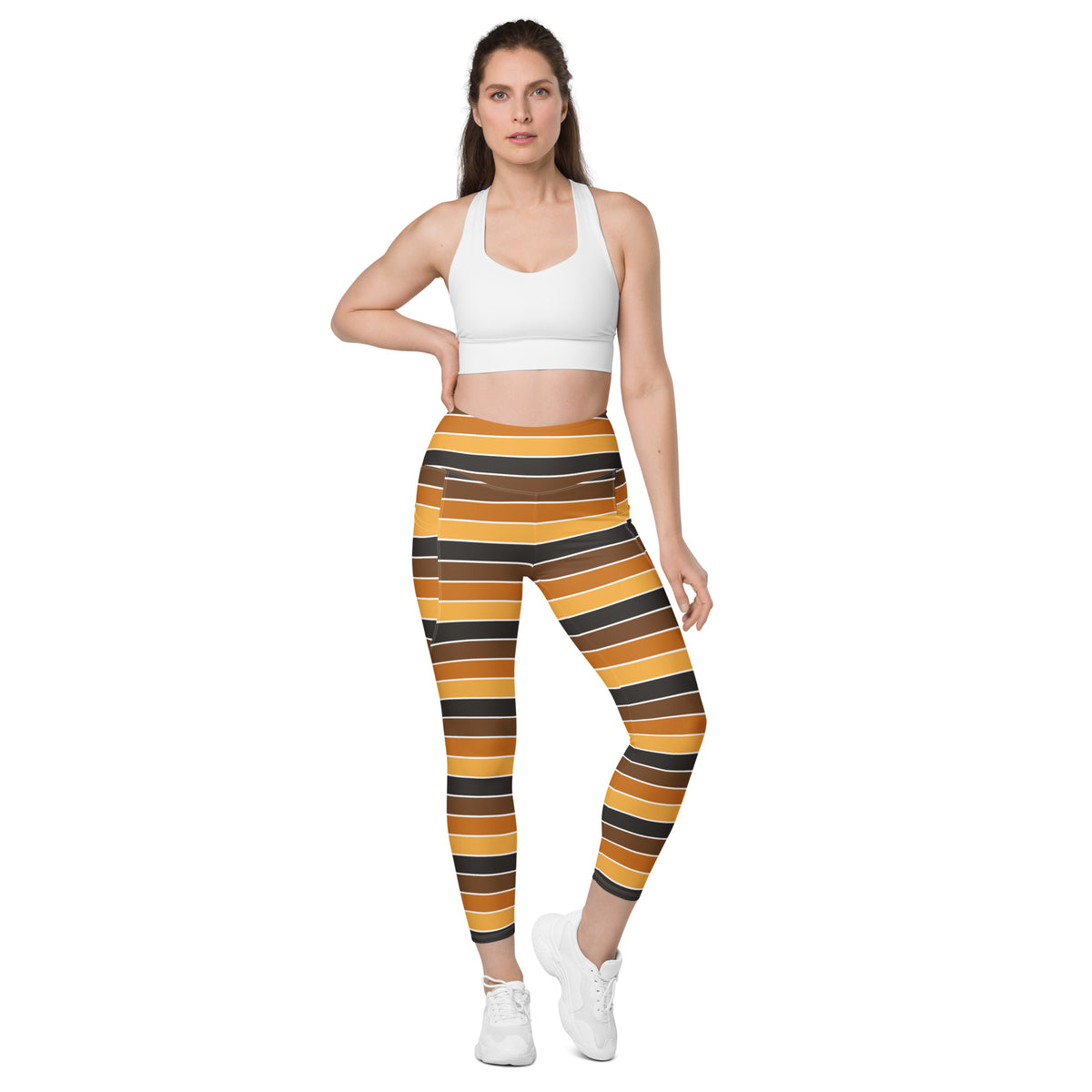 Women’s Autumn Striped Yoga Leggings With Pockets – High-Waisted, Soft Compression Active Pants