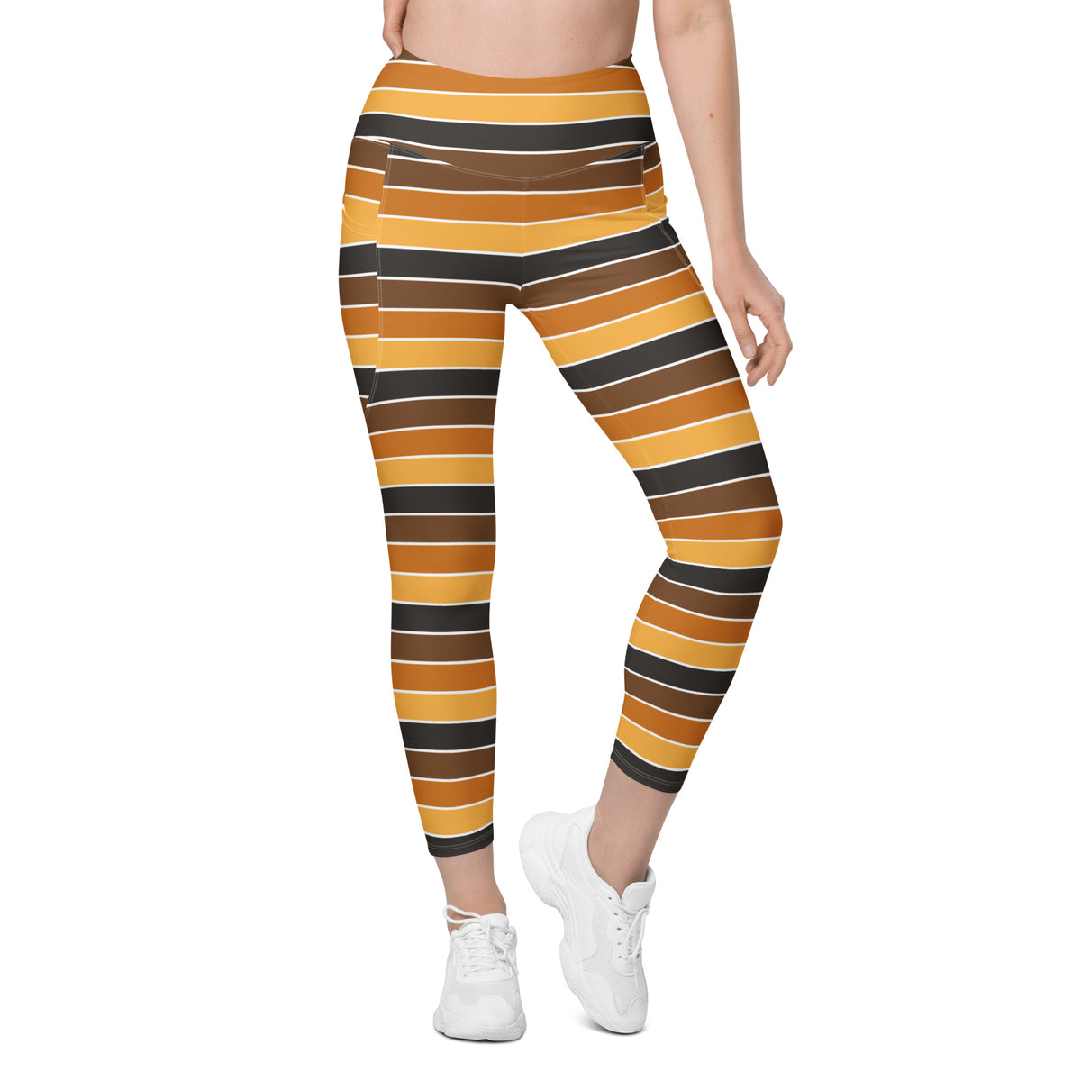 Women’s Autumn Striped Yoga Leggings With Pockets – High-Waisted, Soft Compression Active Pants