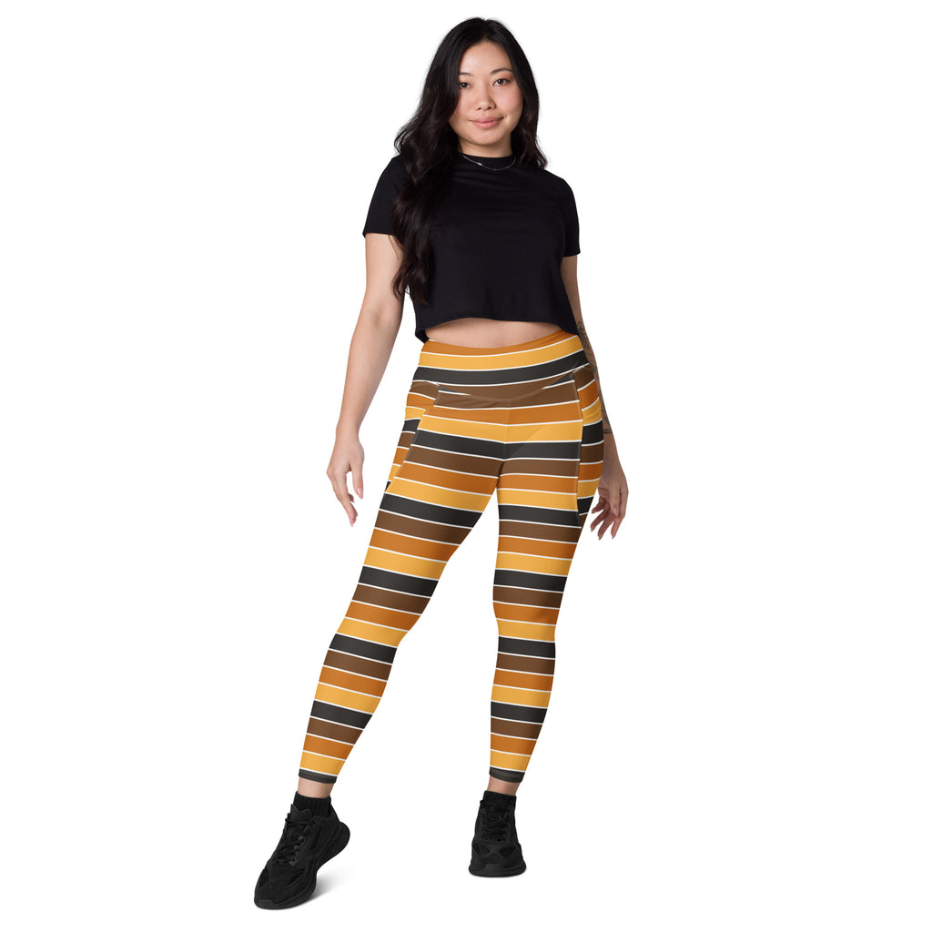 Women’s Autumn Striped Yoga Leggings With Pockets – High-Waisted, Soft Compression Active Pants