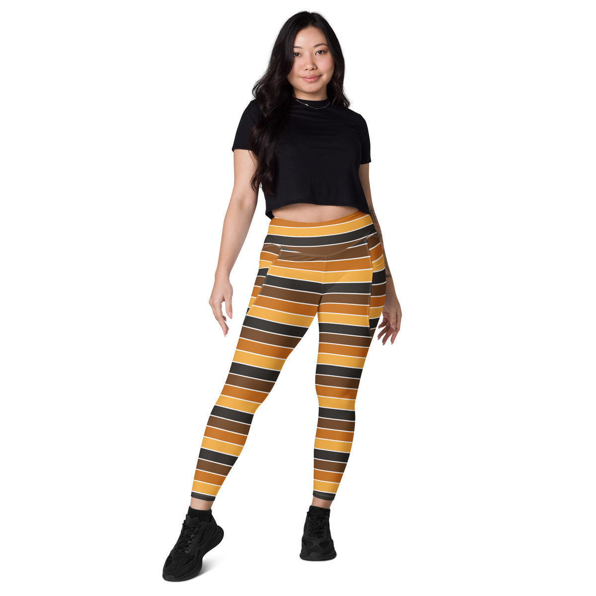 Women’s Autumn Striped Yoga Leggings With Pockets – High-Waisted, Soft Compression Active Pants