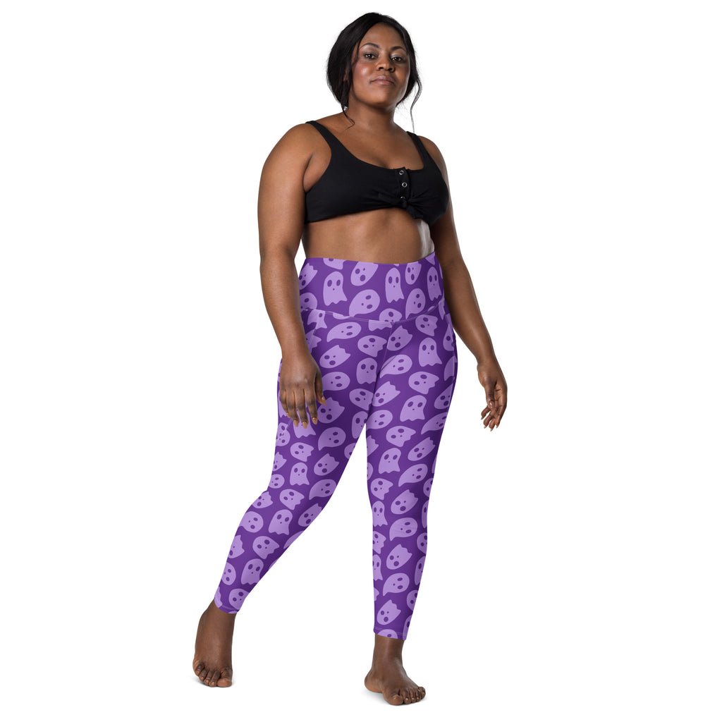 Women’s Purple Ghost Halloween Yoga Leggings With Pockets – High-Waisted, Soft Compression Active Pants