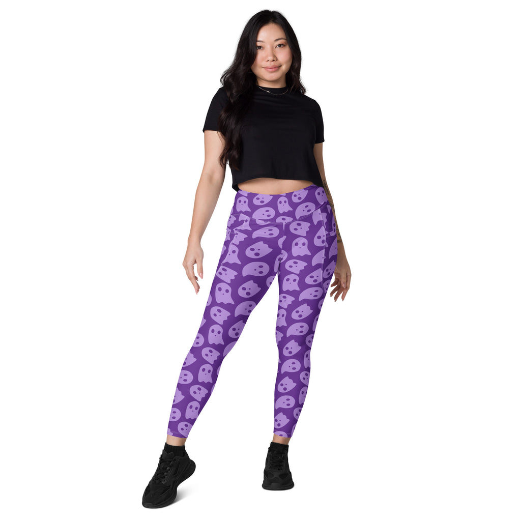 Women’s Purple Ghost Halloween Yoga Leggings With Pockets – High-Waisted, Soft Compression Active Pants