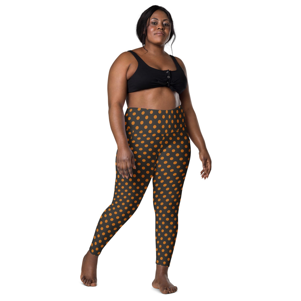 Women’s Dark Orange Polka Dot Halloween Yoga Leggings With Pockets – High-Waisted, Soft Compression Active Pants